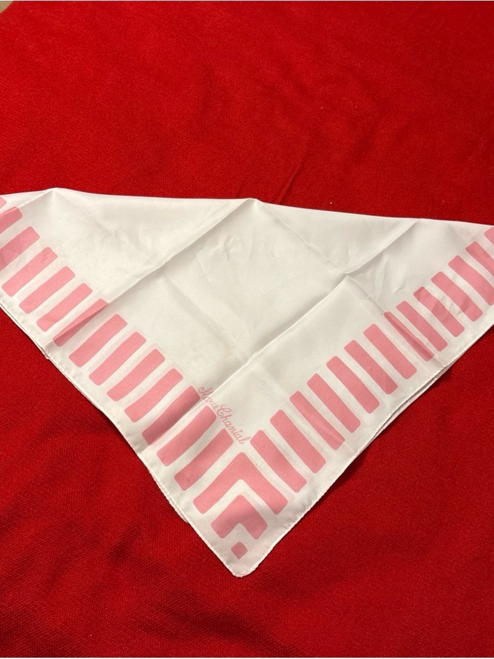 Vintage Marie Chantal Pink and White
Scarf Kerchief 19”X19” Square - Picture 8 of 9